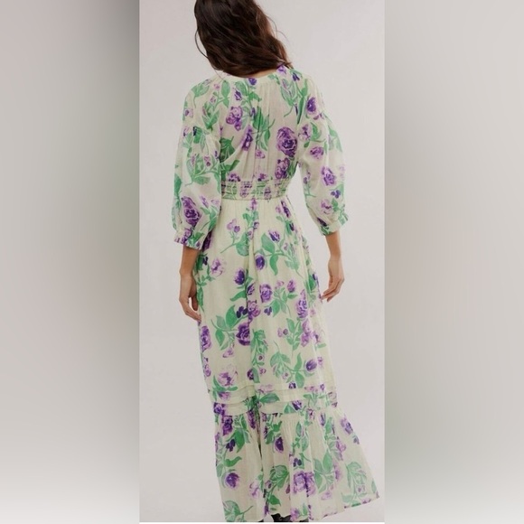 Free people golden hour maxi Floral Green and Purple Women's Dress. NWOT - Picture 2 of 7